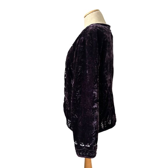 Chicos Women's Sz XL Velvet Embroidered Open Front Jacket Purple - Picture 4 of 14